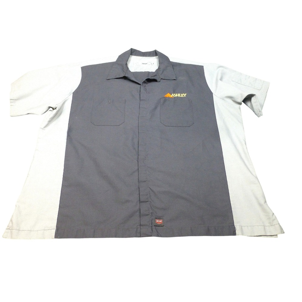 Red Kap Mens 3XL Short Sleeve Work Shirt Gray Ripstop Ashley Logo SY20CG 30x31